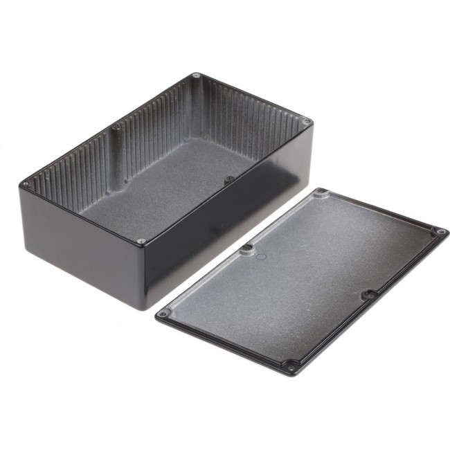 Black Die Cast Aluminium Enclosure, IP54, Black Lid, 191.6 x 111.6 x 60.5mm