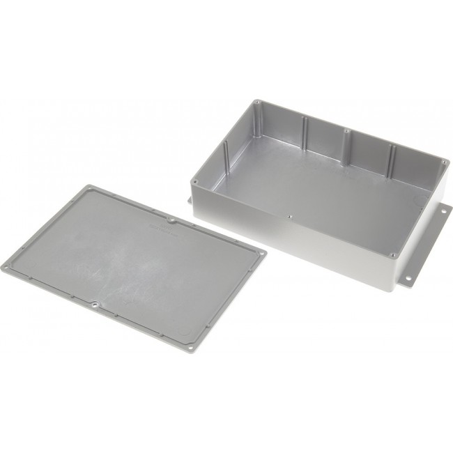 Grey Die Cast Aluminium Enclosure, IP66, Flanged, Grey Lid, 252 x 146.1 x 55.5mm