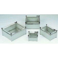 Grey Fibreglass Enclosure, IP66, Transparent Lid, 372 x 175 x 302mm