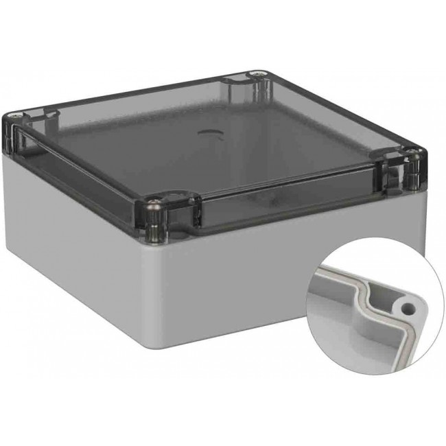 Grey Polycarbonate General Purpose Enclosure, IP66, IK07, Clear Lid, 120 x 122 x 55mm