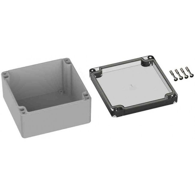 Grey Polycarbonate General Purpose Enclosure, IP66, IK07, Clear Lid, 120 x 122 x 55mm