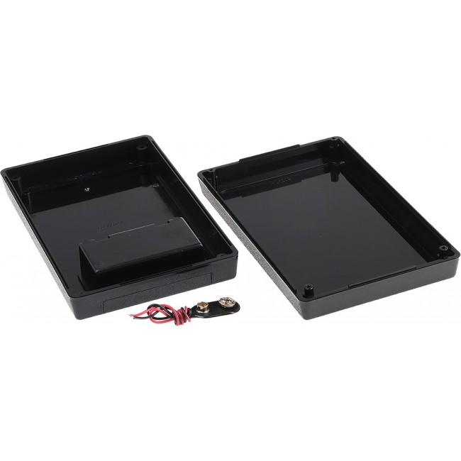 Black ABS Handheld Enclosure, Integral Battery Compartment, 146.1 x 91.4 x 32.7mm